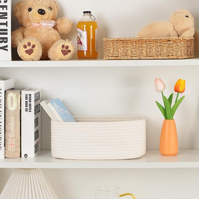MiniArk Small Storage Baskets for Organizing | Closet Organizer Bins | Shelf Toy Basket | Woven Rope Baskets | Cube Decorativ