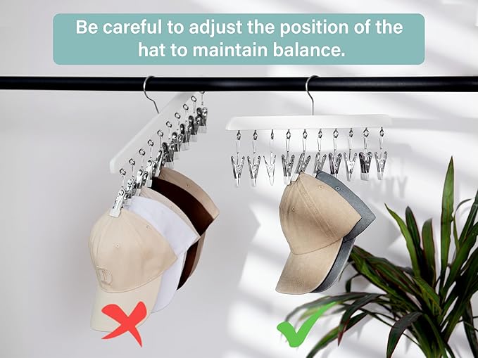 StorageWorks Hat Rack, Closet Organizer and Storage for Baseball Caps,Set of 2 with 10 Adjustable Stainless Steel Clips, Fits