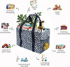 Extra Large Utility Tote Bag - Oversized Collapsible Tote with Wire Frame, Durable Reusable for Beach, Groceries, Laundry, Car Trunk, Storage and Travel - Includes 5x7 Bag with Hook - Geo Navy