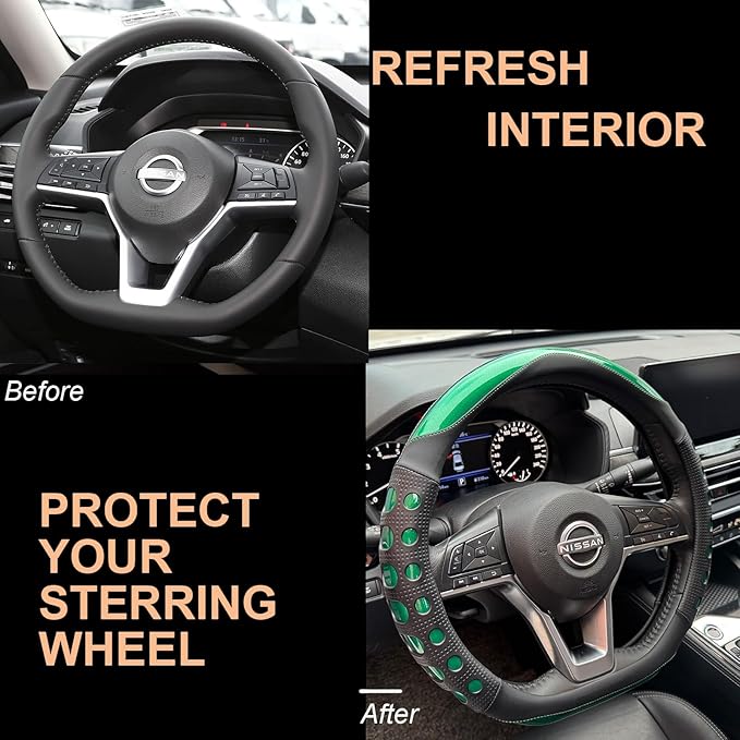 PINCTROT D Shaped Race Grip Steering Wheel Cover, Anti Slip Silicone Perforated Design with Soft Touch Padding, Enhanced Grip for Sporty Driving Flat Bottom 14.5-15 Inch (Racing Green)