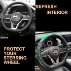 PINCTROT D Shaped Race Grip Steering Wheel Cover, Anti Slip Silicone Perforated Design with Soft Touch Padding, Enhanced Grip for Sporty Driving Flat Bottom 14.5-15 Inch (Racing Green)
