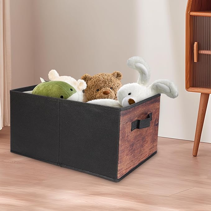 JAKAGO Fabric Storage Bins set of 4 Rectangle Storage Baskets with Handle Foldable Closet Organizer for Clothes Towel bedding