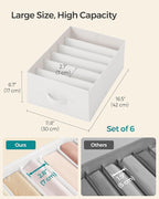 SONGMICS Set of 6 Large Size Wardrobe Clothes Organizers, 6-Compartment Foldable Drawer Organizers with Handles, 16.5 x 11.8 