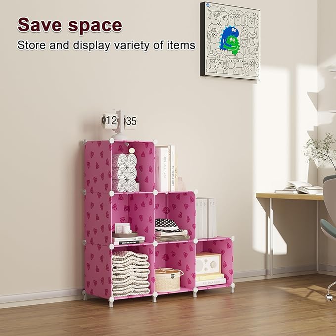 UNKU Cube Storage Organizer, 6 Cube Closet Organizer Storage Shelves, DIY Stackable Bookcase, Clothes Organizer Shelf for Clo