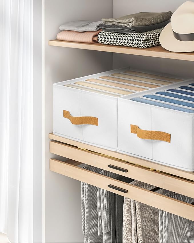 DIMJ Large Wardrobe Clothes Organizer - 8 Packs Fabric Closet Storage Organizer with Handles, Foldable Closet Organizers Divi