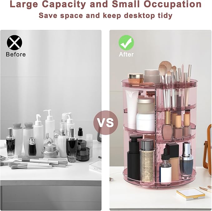 Rotating Makeup Organizer, DIY 8 Adjustable Layers 360 Spinning Skincare Organizers, Makeup Storage Carousel Tower with Brush