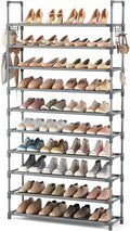 VTRIN 10 Tiers Shoe Rack Tall Large Capacity Wide Shoe Organizer Sturdy Shoe Shelf for Entryway with Two Hooks Metal Shoe Sto