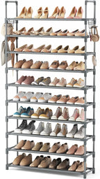 VTRIN 10 Tiers Shoe Rack Tall Large Capacity Wide Shoe Organizer Sturdy Shoe Shelf for Entryway with Two Hooks Metal Shoe Sto