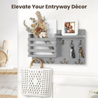 Nekon Mail Holder for Wall Mail Organizer with Key Hooks Hallway Farmhouse Decor Storage Racks with Floating Shelf and Flush 