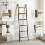 Wooden Blanket Ladder - 76in Natural Wood Color- Leaning Wall Decor for Bedroom, Bathroom, Living Room - Rustic Quilt Holder 