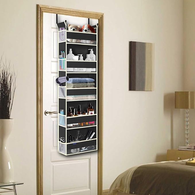 Over The Door Hanging Organizer 5-Shelves and 10 Side Pockets, Over The Door Storage for Bathroom and Bedroom, Back of Door O