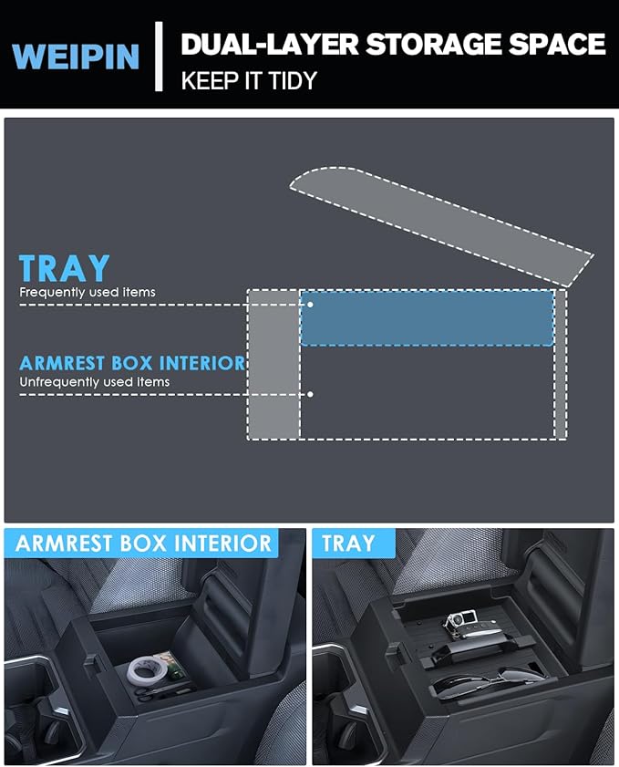 for Center Console Tray Compatible with 2025-2026 Toyota 4runner - 6th Gen 4Runner Armrest Storage Box Console Organizer ABS Materials