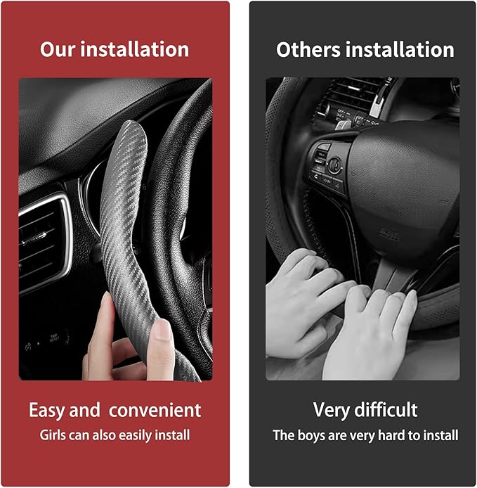 3 Piece Carbon Fiber Steering Wheel Cover,Car Steering Wheel Protector with Non-Slip Lining,Breathable Microfiber Universal for 14.5-15 inch,Gray