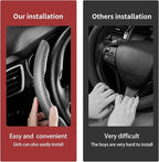3 Piece Carbon Fiber Steering Wheel Cover,Car Steering Wheel Protector with Non-Slip Lining,Breathable Microfiber Universal for 14.5-15 inch,Gray