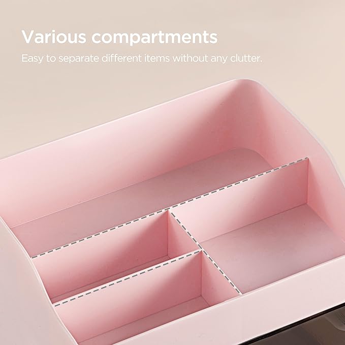 HBlife Makeup Organizer for Vanity with 2 Drawers, Large Plastic Bathroom Countertop Cosmetics Organizer Skin Care Storage, E
