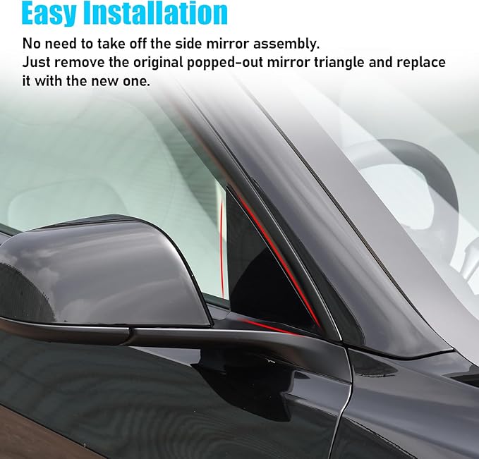 Jaronx Compatible with Tesla Mirror Triangle Cover Model 3 2017-2024, 1130656-00-D Model 3 Passenger Side Mirror Triangle Trim, A-Pillar Applique Mirror Triangle Panel For Tesla Model 3 Accessories