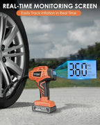 KeenPower Tire Inflator Air Compressor, 21V Cordless Car Tire Pump with Rechargeable Li-ion Battery, 12V Car Power Adapter, Digital Pressure Gauge, Suitable for Cars E-bikes Balls Motorcycles