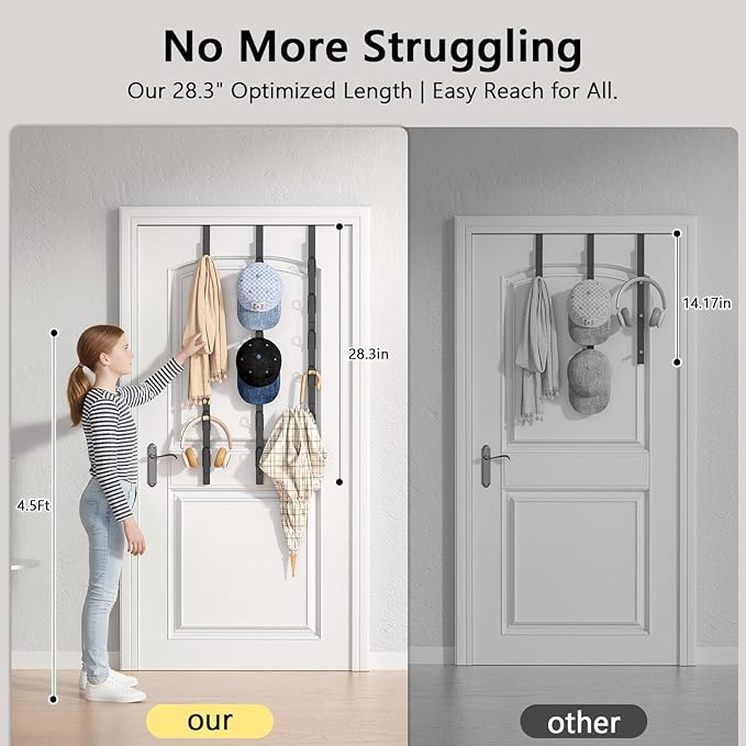 TOMIR Over The Door Hooks 3 Pack, Door Coat & Bag Hanger, Over The Door Purse Organizer, Clothes Hanger, and Towel Holder, No