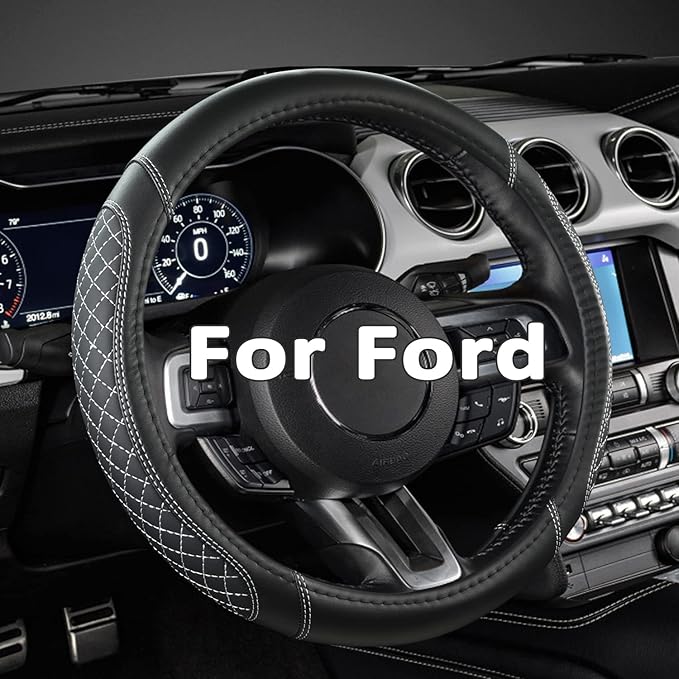 West Llama Car Steering Wheel Cover for Ford Escape,Explorer,Fusion,Focus,Bronco,Transit,Edge(Diamond Quilted - Black+Gray- S