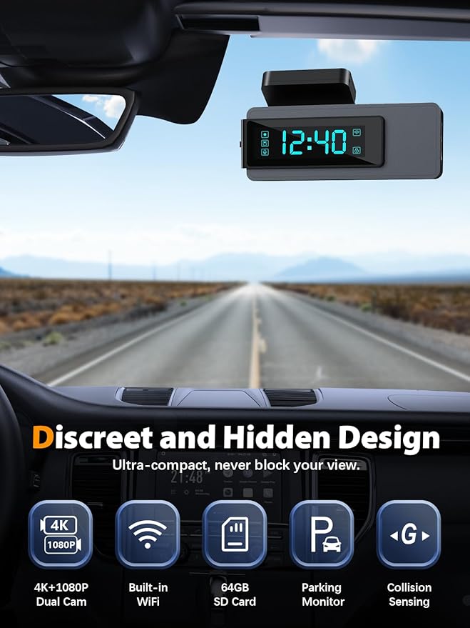 Dash Cam Front and Rear 4K+1080P, Free 64GB Card, Built-in WiFi, Dash Camera for Cars, Car Camera, Dual Dashcams for Cars wit