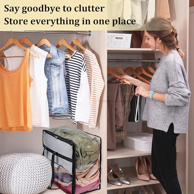 12pcs Clear Storage Bags 40L Large Plastic Blanket Storage with Zipper and Handle Closet Organizers Containers Foldable Movin