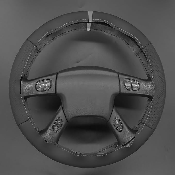 MEWANT Hand Stitch Steering Wheel Cover for Chevy Silverado 1500 2003-2006 Trailblazer Black Real Leather Steering Wrap