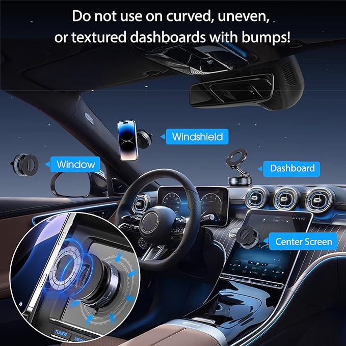 Vacuum Magnetic Car Phone Holder for Magsafe, Hands-Free 360° Adjustable Suction Cup Phone Mount for Car/Gym/Mirror/Smooth Surface, Compatible with iPhone & Android (Silver Black)