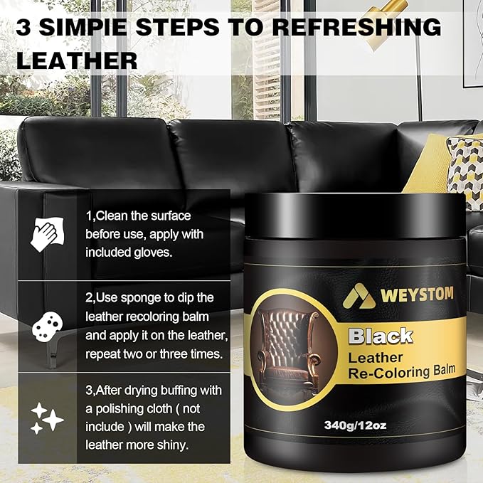 Leather Recoloring Balm, 12oz Large Size Leather Dye, Color Restorer, Scratch Repair, Furniture & Couch Restorer Kit, Repair 