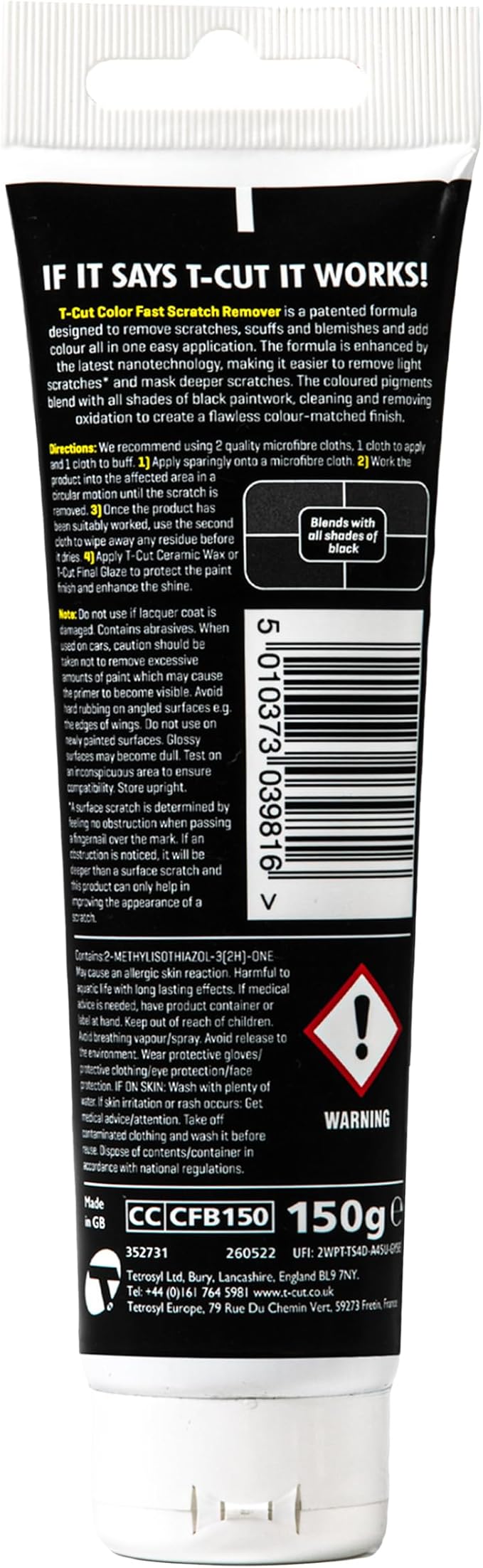 T-Cut Color Fast Scratch Remover Black 5.3 oz – Restores & Repairs Scratches on Black Car Paint, Removes Oxidation & Enhances Shine