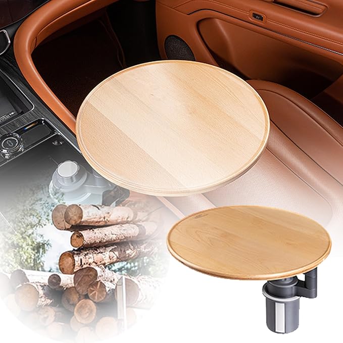 360° Rotating Car Tray & Laptop Desk - Universal Steering Wheel Tray with Wood Cup Holder, Fits for Tesla Model Y/3/S, Ford F150/Explorer/Maverick & Most Cars/Trucks/SUVs