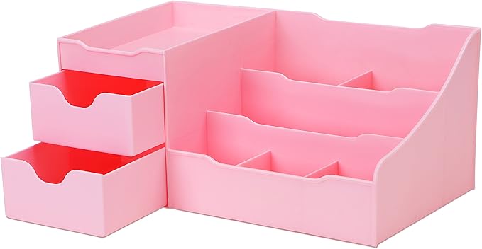 Uncluttered Designs Makeup Organizer With Drawers - Cute Kawaii Countertop Storage for Cosmetics, Pretty Vanity Holder for Pe