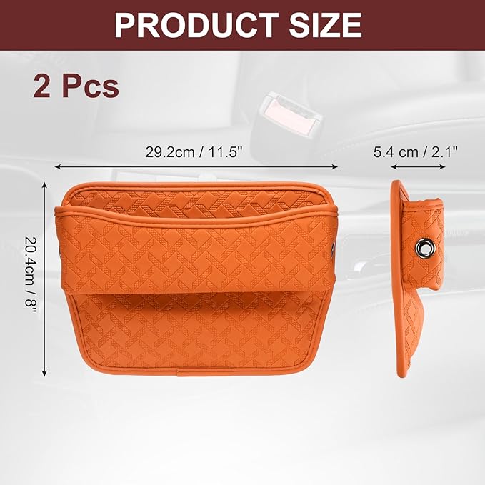 HARFINGTON 2pcs Car Seat Gap Filler Organizer 11.5 x 8 x 2.1 Inch Leather Universal Car Organizer Storage Box Between Seat and Console for Phone Sunglasses Keys, Orange