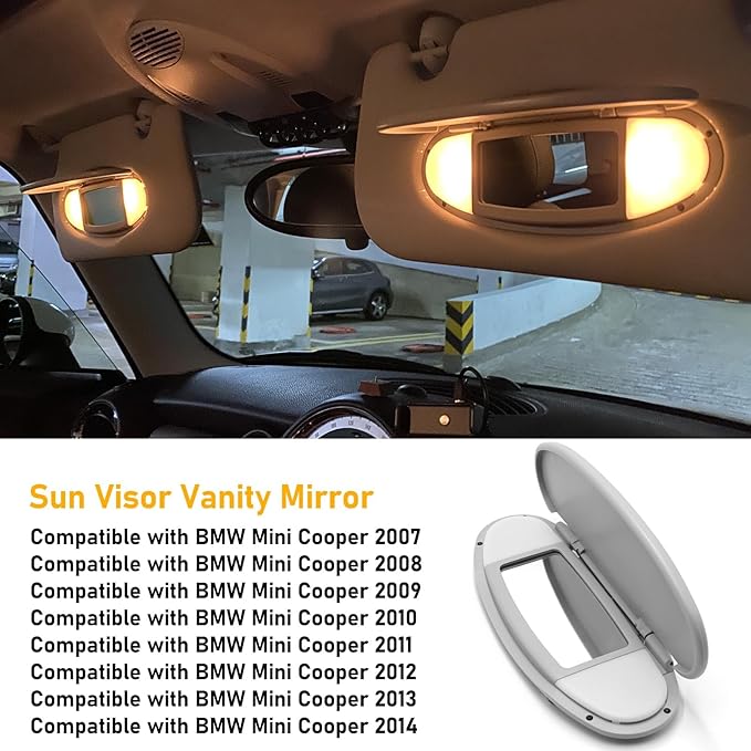 Sun Visor Mirror Cover Compatible with Mini Cooper & Cooper S R55 Clubman 2008-2013/R56 Hatchback 2007-2013/R60 Countryman 2011-2014,1PC Sun Visor Vanity Mirror Replacement for Left/Right,Gray