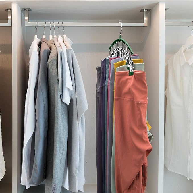 Legging Organizer for Closet, Metal Yoga Pants Hangers 2 Pack w/10 Clips Holds 20 Leggings, Space Saving Hanging Closet Organ