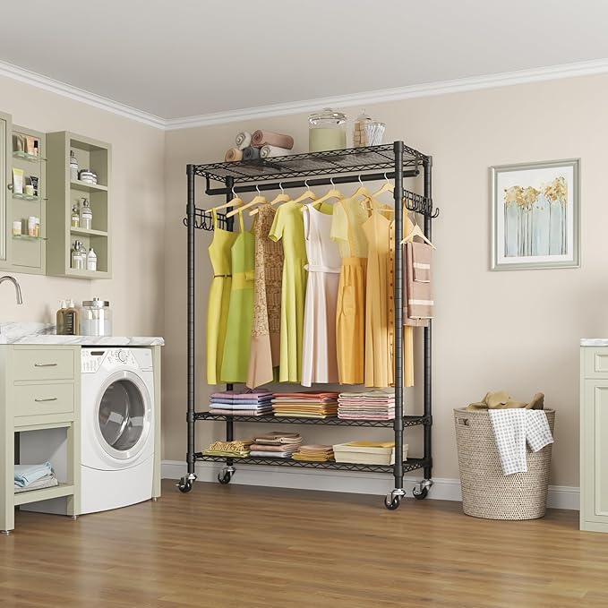 VIPEK R3 Plus Rolling Clothes Rack with Locking Wheels, Portable Closet for Hanging Clothes Heavy Duty Garment Rack with Adju