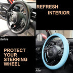 PINCTROT Large Size Nappa Leather Steering Wheel Cover, Slim Fit No Bulk Design, One Piece Leather with Breathable Perforatio