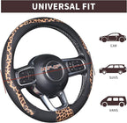 Leopard Steering Wheel Cover, Breathable Microfiber Leather Universal 14.5-15 inch for Most Automotive Steering Wheel Cheetah