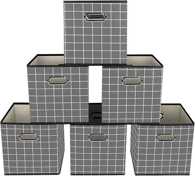 Yunkeeeper storage bins Cubes, Fabric Cube Organizer with Handle, Foldable Cube Bins for Cloth or Accessary Storage, 11x11x11