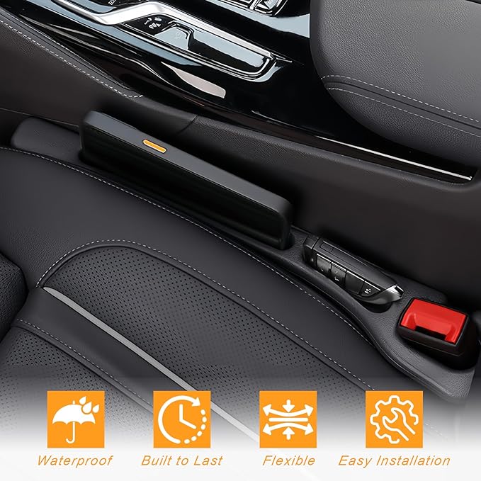 Car Seat Gap Filler Organizer 2 Pack, Car Gap Filler with Storage Slot Between Seat and Console, Universal Anti-Drop Organizer for Auto SUV Truck Accessories, Black