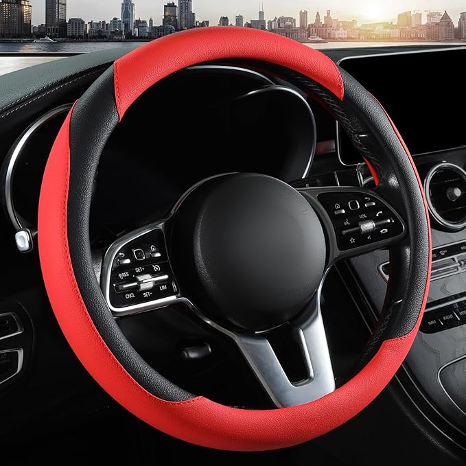 Car Steering Wheel Cover, Leather Steering Wheel Cover,Universal 15 inch Anti-Slip Comfortable Steering Wheel Covers Men Wome