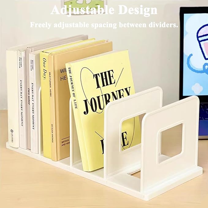 SAYEEC Desk File Sorter Vertical Desktop File Folder Organizer 4 Section Plastic Book Holder Adjustable Shelf Dividers Closet