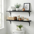 48Inch Solid Pine Wood Floating Shelves Set of 2, Black Wood Wall-Mounted Storage Shelves with Heavy-Duty Metal Brackets | De