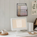 Mail Holder Magazine Basket - 1 Pack Black Wall Mount File Organizer Rack of Wooden Style with Adhesive Mounting - Metal Wire