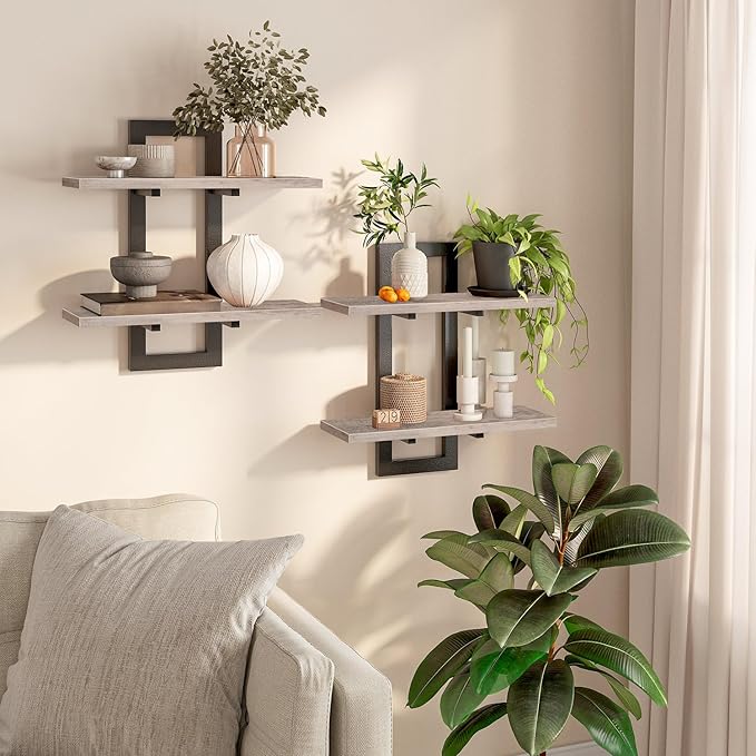 HOOBRO Floating Shelves and Console Table Bundle, Wall Mounted Shelf Set of 2, 15.7" Narrow Entryway Table with Charging Stat