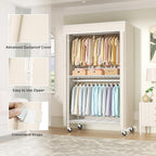 FUTASSI White Clothing Rack with Beige Cover, P1C Rolling Closets with Wheels, Metal Garment Rack for Hanging Clothes, Clothi