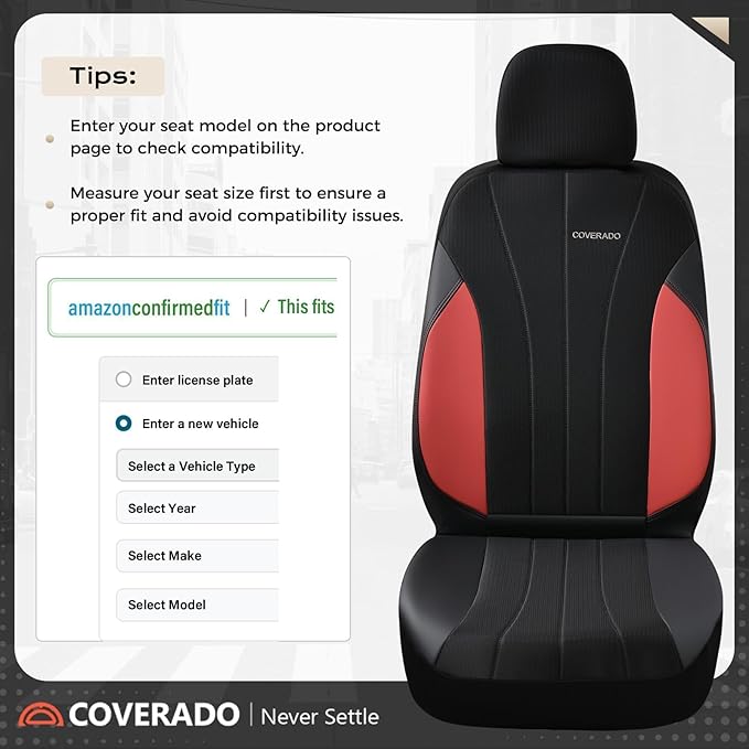 Coverado Seat Covers 2-Pack, Waterproof Car Seat Covers, PU Leather & Breathable Mesh Seat Protectors, 2 Seats Automotive Sea
