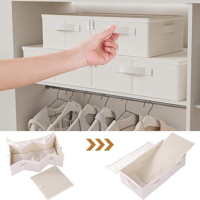 Underbed Storage Bins Drawer, Foldable Under Bed Boxes, Fabric Closet Container with Lid for Organizing Clothes, Sheets, Blan