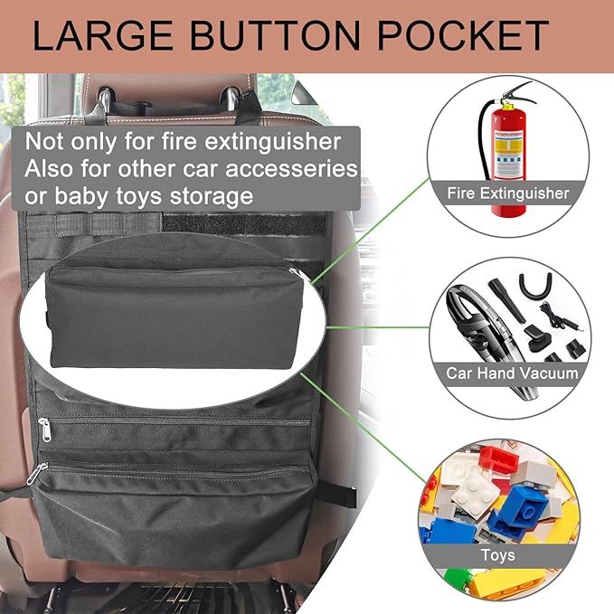Buraku Vehicle Seat Back Organizer for Fire Extinguisher | Car Vacuum Storage Pouch | Road Travel Kids Toys Accessories Stora