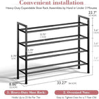 Bumusty 4-Tier Expandable Shoe Rack for Closet, 18“-33” Adjustable Shoe Rack for Small Space, Small Shoe Organizer for Front 