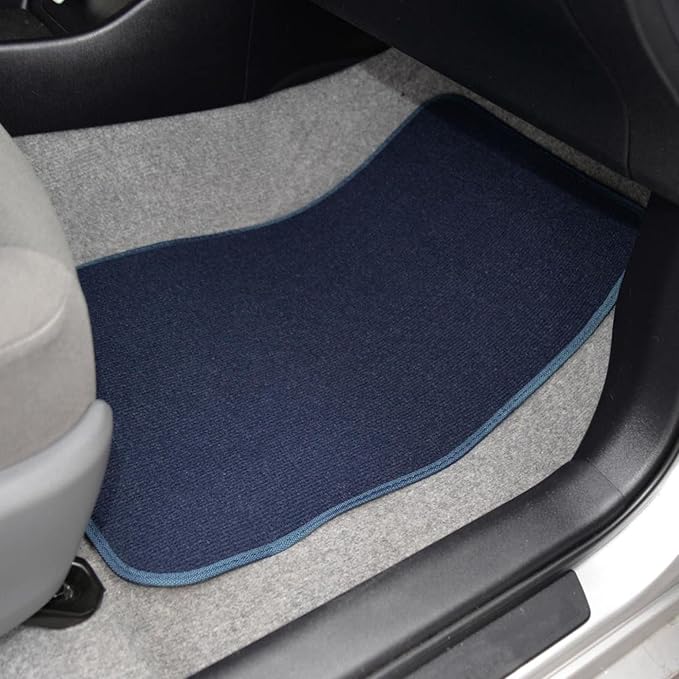 BDK Front & Rear Combo Set of 4 Piece Auto Carpet Floor Mats with PolyPro Car Seat Covers & Steering Wheel Cover, Fits Most for Car Truck Van SUV, Colorful Design Interior Car Accessories